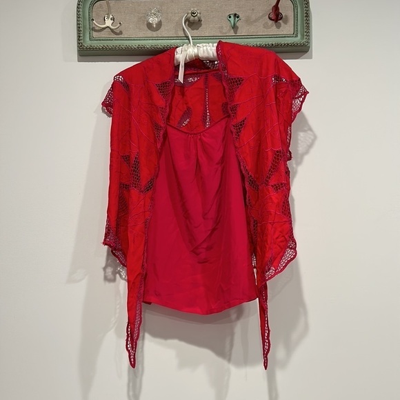 Vintage silk set tank top embroidered butterfly flower crop jacket set fuchsia 8 - Picture 2 of 9